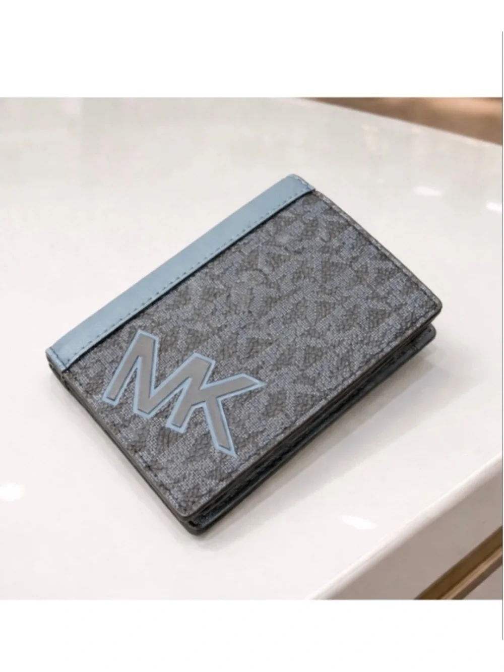 NWT Michael Kors Cooper MK Logo Folding Card Case Wallet Cornflower Blue